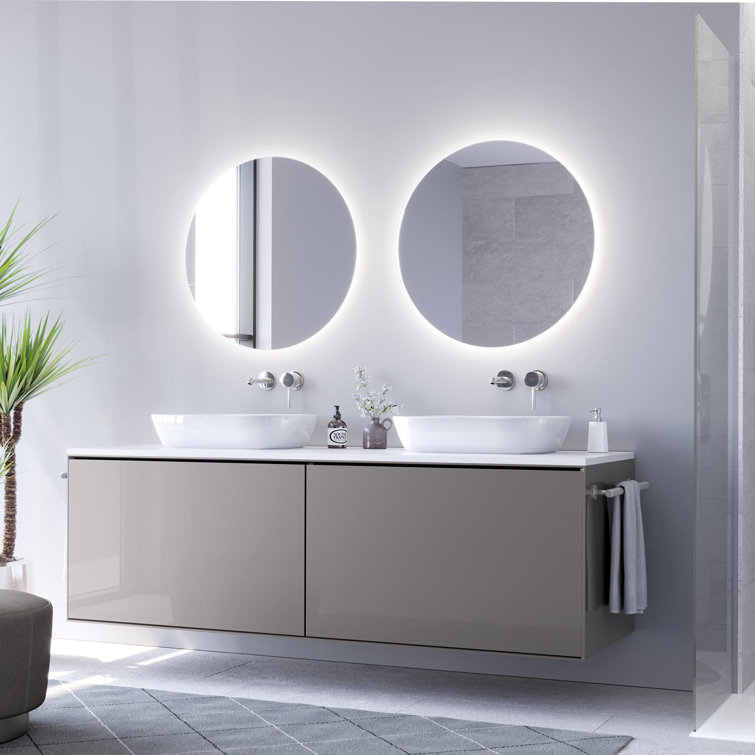 Wall Round Mirror With LED Lighted Wall Mounted Mirror Frameless Bathroom Entrance And Bedroom Mirror With Light Diameter 90 Cm Ebern Designs